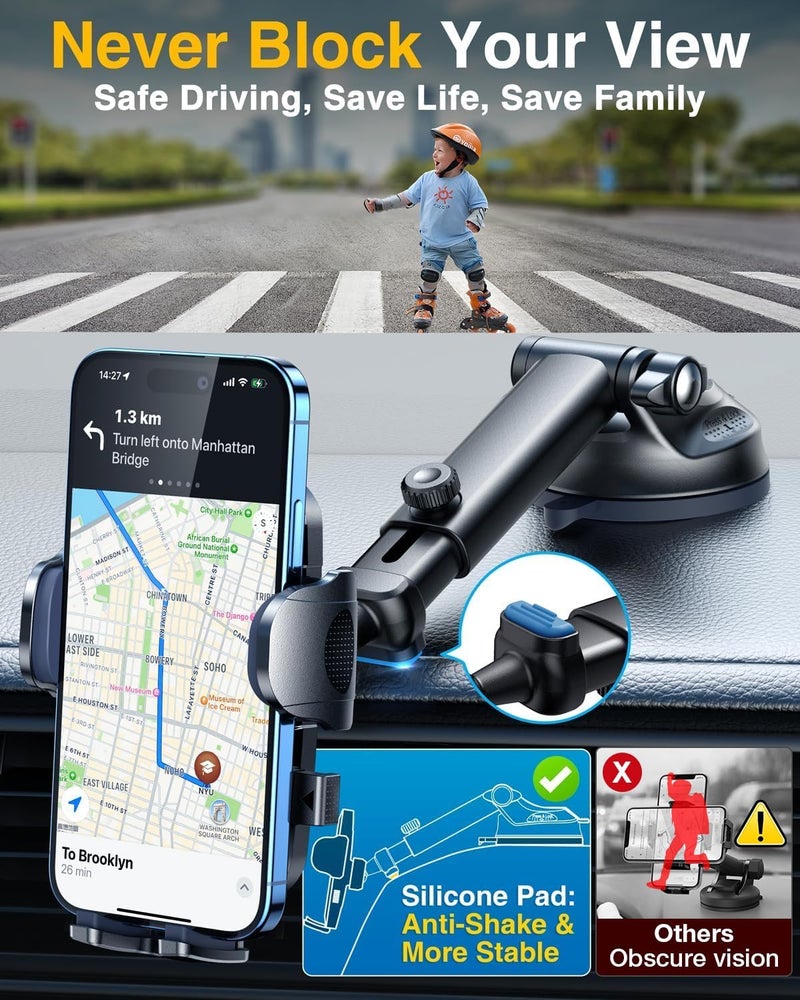 YRU True Military-Grade [360° Rotation Suction] 2025 Ultimate Car Phone Holder Mount 【90+LBS Safest Strongest & Patent Certs】 Dashboard Windshield Vent for iPhone 17 16 Pro Max Samsung, Royal Blue - Image 3